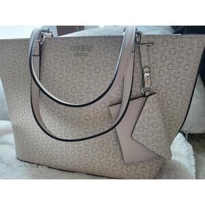 Guess Beige Monogram Tote Bag with Matching Pouch